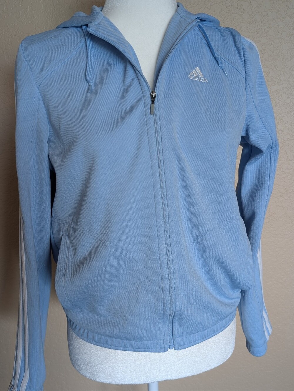 Adidas Light Blue Zip Up Hooded Jacket